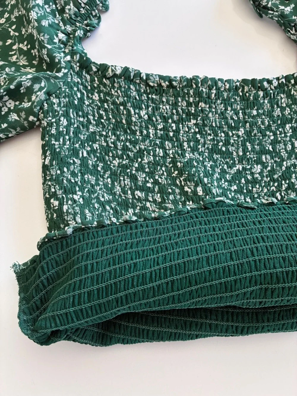 Reformation-Pinto Top-Green-Floral-Cottage-Puff Sleeve-Smocked-Feminine-S